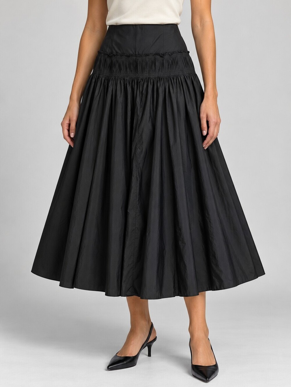 Theory Black Cotton Blend Accordion Maxi Skirt Size 6